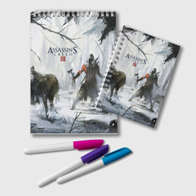 Блокнот с принтом Assassin’s Creed 3 в городе Новоалтайск, 100% бумага | 48 листов, плотность листов — 60 г/м2, плотность картонной обложки — 250 г/м2. Листы скреплены удобной пружинной спиралью. Цвет линий — светло-серый
 | Тематика изображения на принте: black flag | brotherhood | chronicles | creed | game | origins | revelations | rogue | syndicate | unity | альтаир | ассасин | игры | кинжал | пираты