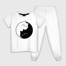 Детская пижама хлопок с принтом Yin and Yang cats в городе Новоалтайск, 100% хлопок |  брюки и футболка прямого кроя, без карманов, на брюках мягкая резинка на поясе и по низу штанин
 | Тематика изображения на принте: anime | cat | cats | kitten | love | philosophy | yang | yin | yoga | аниме | инь | йога | кот | котенок | котик | котики | коты | любовь | противоположность | сердце | философия | ян