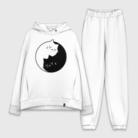 Женский костюм хлопок Oversize с принтом Yin and Yang cats в городе Новоалтайск,  |  | anime | cat | cats | kitten | love | philosophy | yang | yin | yoga | аниме | инь | йога | кот | котенок | котик | котики | коты | любовь | противоположность | сердце | философия | ян
