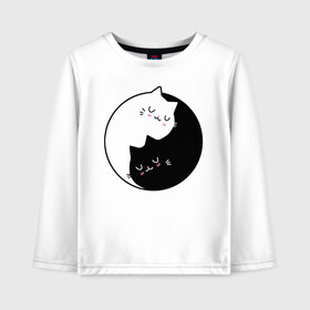 Детский лонгслив хлопок с принтом Yin and Yang cats в городе Новоалтайск, 100% хлопок | круглый вырез горловины, полуприлегающий силуэт, длина до линии бедер | anime | cat | cats | kitten | love | philosophy | yang | yin | yoga | аниме | инь | йога | кот | котенок | котик | котики | коты | любовь | противоположность | сердце | философия | ян