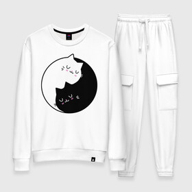 Женский костюм хлопок с принтом Yin and Yang cats в городе Новоалтайск, 100% хлопок | на свитшоте круглая горловина, мягкая резинка по низу. Брюки заужены к низу, на них два вида карманов: два 
