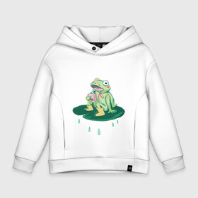 Детское худи Oversize хлопок с принтом Baby frog  в городе Новоалтайск, френч-терри — 70% хлопок, 30% полиэстер. Мягкий теплый начес внутри —100% хлопок | боковые карманы, эластичные манжеты и нижняя кромка, капюшон на магнитной кнопке | Тематика изображения на принте: frog | juice | rain | лягушка