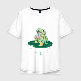 Мужская футболка хлопок Oversize с принтом Baby frog  в городе Новоалтайск, 100% хлопок | свободный крой, круглый ворот, “спинка” длиннее передней части | frog | juice | rain | лягушка