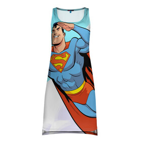 Платье-майка 3D с принтом SuperMan DC в городе Новоалтайск, 100% полиэстер | полуприлегающий силуэт, широкие бретели, круглый вырез горловины, удлиненный подол сзади. | comics | dc | superman | комиксы | супермен
