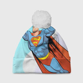 Шапка 3D c помпоном с принтом SuperMan DC в городе Новоалтайск, 100% полиэстер | универсальный размер, печать по всей поверхности изделия | comics | dc | superman | комиксы | супермен