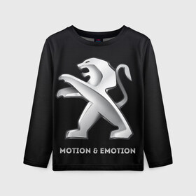 Детский лонгслив 3D с принтом Motion & Emotion в городе Новоалтайск, 100% полиэстер | длинные рукава, круглый вырез горловины, полуприлегающий силуэт
 | Тематика изображения на принте: auto | emotion | motion | peugeot | sport | авто | лого | логотип | пежо | пижо | спорт