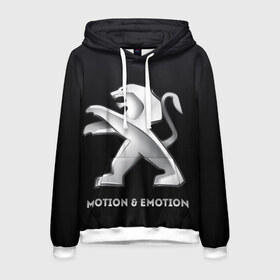 Мужская толстовка 3D с принтом Motion & Emotion в городе Новоалтайск, 100% полиэстер | двухслойный капюшон со шнурком для регулировки, мягкие манжеты на рукавах и по низу толстовки, спереди карман-кенгуру с мягким внутренним слоем. | Тематика изображения на принте: auto | emotion | motion | peugeot | sport | авто | лого | логотип | пежо | пижо | спорт