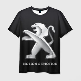 Мужская футболка 3D с принтом Motion & Emotion в городе Новоалтайск, 100% полиэфир | прямой крой, круглый вырез горловины, длина до линии бедер | Тематика изображения на принте: auto | emotion | motion | peugeot | sport | авто | лого | логотип | пежо | пижо | спорт