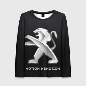 Женский лонгслив 3D с принтом Motion & Emotion в городе Новоалтайск, 100% полиэстер | длинные рукава, круглый вырез горловины, полуприлегающий силуэт | Тематика изображения на принте: auto | emotion | motion | peugeot | sport | авто | лого | логотип | пежо | пижо | спорт
