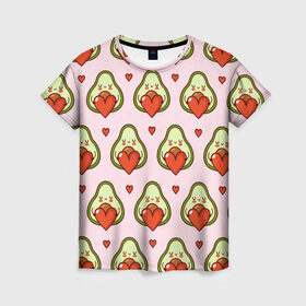Женская футболка 3D с принтом Love Avocado в городе Новоалтайск, 100% полиэфир ( синтетическое хлопкоподобное полотно) | прямой крой, круглый вырез горловины, длина до линии бедер | 14 февраля | love | авокадо | вкусняшка | день святого валентина | еда | любовь | паттерн | сердечко
