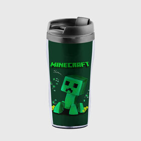 Термокружка-непроливайка с принтом Minecraft в городе Новоалтайск, внутренняя часть — пищевой пластик, наружная часть — прозрачный пластик, между ними — полиграфическая вставка с рисунком | объем — 350 мл, герметичная крышка | minecraft | алекс | белый | блоки | ведьма | взрывчатка | визера | волк | гаст | добывать | дракон | зеленый куб | зомби | игра | крафт | крипер | кубики | лошадка | майн | майнкрафт | манкрафт | овечка | оцелот