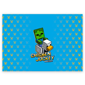 Поздравительная открытка с принтом Minecraft CHICKEN JOCKEY в городе Новоалтайск, 100% бумага | плотность бумаги 280 г/м2, матовая, на обратной стороне линовка и место для марки
 | Тематика изображения на принте: minecraft | алекс | белый | блоки | ведьма | взрывчатка | визера | волк | гаст | добывать | дракон | зеленый куб | зомби | игра | крафт | крипер | кубики | лошадка | майн | майнкрафт | манкрафт | овечка | оцелот
