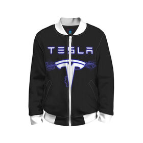 Детский бомбер 3D с принтом TESLA в городе Новоалтайск, 100% полиэстер | застегивается на молнию, по бокам два кармана без застежек, мягкие манжеты, по низу бомбера и на воротнике — эластичная резинка | Тематика изображения на принте: ac | acdc | america | auto | car | cars | dc | electro | elon | logo | musk | rock | space | spacex | tesla | usa | x | авто | автомобиль | илон | космос | лого | логотип | маск | машина | молнии | молния | музыка | рок | тесла | электричест