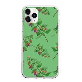 Чехол для iPhone 11 Pro Max матовый с принтом Фуксии на светло зеленом фоне в городе Новоалтайск, Силикон |  | Тематика изображения на принте: 8 марта | flowers | summer | ботаническая иллюстрация | весна | зеленый | красный | лето | любовь | праздник | принт | природа | растения | фиолетовый | фуксия | цветы