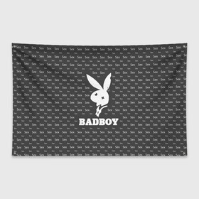 Флаг-баннер с принтом BADBOY (плохой мальчик) в городе Новоалтайск, 100% полиэстер | размер 67 х 109 см, плотность ткани — 95 г/м2; по краям флага есть четыре люверса для крепления | erotic | femdom | love | playboy | для влюбленных | любовь | плейбой | подарок любви | поцелуй | романтика | садо мазо | свидание | страсть | фемдом 
