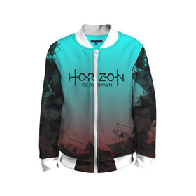 Детский бомбер 3D с принтом HORIZON ZERO DAWN в городе Новоалтайск, 100% полиэстер | застегивается на молнию, по бокам два кармана без застежек, мягкие манжеты, по низу бомбера и на воротнике — эластичная резинка | aloy | antasy girl | art | artwork | digital art | fantasy | horizon | horizon: zero dawn | landscape | tallneck | tegunvteg | warrior fantasy | weapon | zero dawn