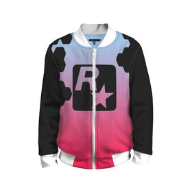 Детский бомбер 3D с принтом ROCK STAR GAMES в городе Новоалтайск, 100% полиэстер | застегивается на молнию, по бокам два кармана без застежек, мягкие манжеты, по низу бомбера и на воротнике — эластичная резинка | game | gamer | rdr2 | red dead redemption 2 | rockstar studios | игры