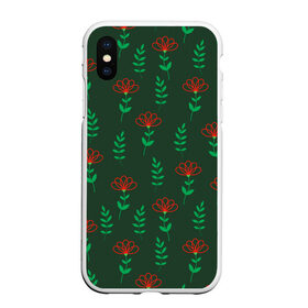 Чехол для iPhone XS Max матовый с принтом Цветочки и зеленые листики в городе Новоалтайск, Силикон | Область печати: задняя сторона чехла, без боковых панелей | 8 марта | flowers | summer | ботаническая иллюстрация | весна | зеленый | красный | лето | листья | любовь | праздник | принт | природа | растения | цветы