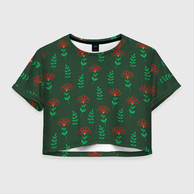 Женская футболка Crop-top 3D Цветочки и зеленые листики: в городе Новоалтайск, 100% полиэстер | круглая горловина, длина футболки до линии талии, рукава с отворотами | 8 марта | flowers | summer | ботаническая иллюстрация | весна | зеленый | красный | лето | листья | любовь | праздник | принт | природа | растения | цветы
