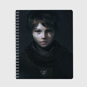 Тетрадь с принтом A Plague Tale Innocence - Hugo в городе Новоалтайск, 100% бумага | 48 листов, плотность листов — 60 г/м2, плотность картонной обложки — 250 г/м2. Листы скреплены сбоку удобной пружинной спиралью. Уголки страниц и обложки скругленные. Цвет линий — светло-серый
 | a plague tale innocence | games | hugo | inquisition | medieval