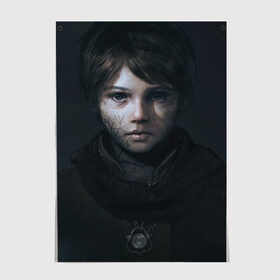 Постер с принтом A Plague Tale Innocence - Hugo в городе Новоалтайск, 100% бумага
 | бумага, плотность 150 мг. Матовая, но за счет высокого коэффициента гладкости имеет небольшой блеск и дает на свету блики, но в отличии от глянцевой бумаги не покрыта лаком | a plague tale innocence | games | hugo | inquisition | medieval