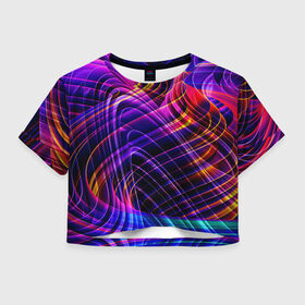 Женская футболка Crop-top 3D с принтом ЦВЕТНЫЕ ЛИНИИ в городе Новоалтайск, 100% полиэстер | круглая горловина, длина футболки до линии талии, рукава с отворотами | kaleidoscope | pattern | polyscape | space | textures | tie dye | абстракт | волны | вселенная | геометрия | каледоскоп | космос | паттерн | полигон | полискейп | природа | разводы | тай дай | текстура | текстуры | узор | хиппи | цв