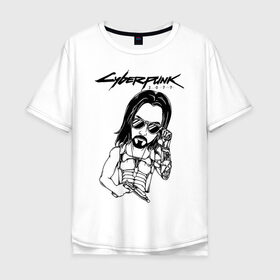 Мужская футболка хлопок Oversize с принтом Cyberpunk 2077 Киану Ривз в городе Новоалтайск, 100% хлопок | свободный крой, круглый ворот, “спинка” длиннее передней части | cyberpunk 2077 | hacker | maelstrom | militech | quadra | samurai | sci fi | technology | trauma team | v | будущее | игра | иероглифы | киану ривз | кибер | киберпанк | киборг | киборги | корпорация | лого | милитек | панк | роботы | самурай | т