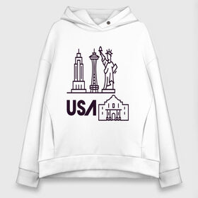 Женское худи Oversize хлопок с принтом Города США в городе Новоалтайск, френч-терри — 70% хлопок, 30% полиэстер. Мягкий теплый начес внутри —100% хлопок | боковые карманы, эластичные манжеты и нижняя кромка, капюшон на магнитной кнопке | америка | американцы | города | мегаполисы сша | сша