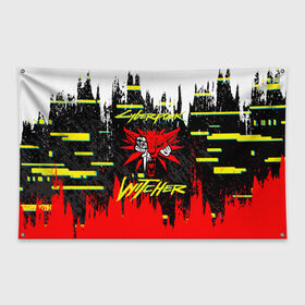 Флаг-баннер с принтом Cyberpunk 2077 Ведьмак в городе Новоалтайск, 100% полиэстер | размер 67 х 109 см, плотность ткани — 95 г/м2; по краям флага есть четыре люверса для крепления | cd project red | cyberpunk 2077 | keanu reeves | samurai | the witcher | ведьмак | киану ривз | киберпанк 2077 | самураи