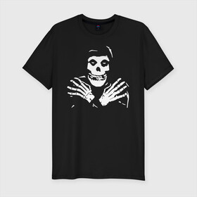Мужская футболка хлопок Slim с принтом Misfits logo в городе Новоалтайск, 92% хлопок, 8% лайкра | приталенный силуэт, круглый вырез ворота, длина до линии бедра, короткий рукав | bones | death | group | guitar | logotype | misfits | rock | skeletone | skull | teeth | гитара | группа | зубы | кости | лого | мисфитс | неприкачнные | отбросы | рок | скелет | череп