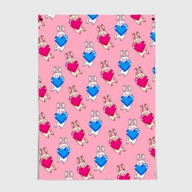 Постер с принтом Love Bunny в городе Новоалтайск, 100% бумага
 | бумага, плотность 150 мг. Матовая, но за счет высокого коэффициента гладкости имеет небольшой блеск и дает на свету блики, но в отличии от глянцевой бумаги не покрыта лаком | 14 февраля | baby | bunny | kawaii | love | love is | love you | rabbit | валентинка | влюбленные | девушка | жена | животные | зайчики | заяц | игрушка | кавайный | кролик | лучшая | любимая | люблю | любовь | малыш | подарок