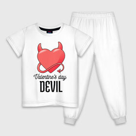 Детская пижама хлопок с принтом Valentines Day Devil в городе Новоалтайск, 100% хлопок |  брюки и футболка прямого кроя, без карманов, на брюках мягкая резинка на поясе и по низу штанин
 | art | devil | heart | holiday | valentines day | арт | день влюбленных | день святого валентина | дьявол | праздник | сердце