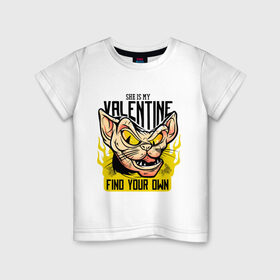 Детская футболка хлопок с принтом She Is My Valentine в городе Новоалтайск, 100% хлопок | круглый вырез горловины, полуприлегающий силуэт, длина до линии бедер | art | cat | fire | love | valentine | valentines day | арт | валентинка | день влюбленных | день святого валентина | кот | любовь | огонь