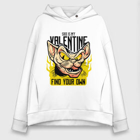 Женское худи Oversize хлопок с принтом She Is My Valentine в городе Новоалтайск, френч-терри — 70% хлопок, 30% полиэстер. Мягкий теплый начес внутри —100% хлопок | боковые карманы, эластичные манжеты и нижняя кромка, капюшон на магнитной кнопке | art | cat | fire | love | valentine | valentines day | арт | валентинка | день влюбленных | день святого валентина | кот | любовь | огонь