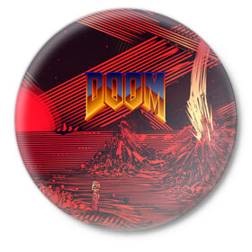 Значок с принтом DOOM / ДУМ (S) в городе Новоалтайск,  металл | круглая форма, металлическая застежка в виде булавки | Тематика изображения на принте: doom | doom eternal | game | tegunvteg | демоны | дум | думгай | игры | марс | планета