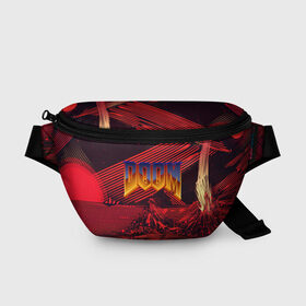 Поясная сумка 3D с принтом DOOM / ДУМ (S) в городе Новоалтайск, 100% полиэстер | плотная ткань, ремень с регулируемой длиной, внутри несколько карманов для мелочей, основное отделение и карман с обратной стороны сумки застегиваются на молнию | doom | doom eternal | game | tegunvteg | демоны | дум | думгай | игры | марс | планета