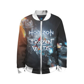Детский бомбер 3D с принтом HZD / HORIZON ZERO DAWN (S) в городе Новоалтайск, 100% полиэстер | застегивается на молнию, по бокам два кармана без застежек, мягкие манжеты, по низу бомбера и на воротнике — эластичная резинка | aloy | antasy girl | art | artwork | digital art | fantasy | horizon | horizon: zero dawn | landscape | tallneck | warrior fantasy | weapon | zero dawn