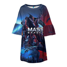 Детское платье 3D с принтом Mass EFFECT Legendary ed в городе Новоалтайск, 100% полиэстер | прямой силуэт, чуть расширенный к низу. Круглая горловина, на рукавах — воланы | andromeda | legendary edition | n 7 | shepard | андромеда | легендарное издание | мас эффект | масс эффект | ремастер | цербер | шепард