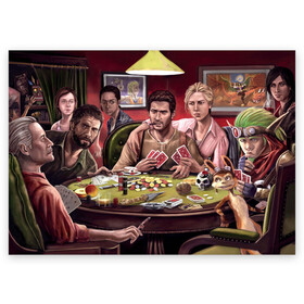 Поздравительная открытка с принтом Naughty dog покер в городе Новоалтайск, 100% бумага | плотность бумаги 280 г/м2, матовая, на обратной стороне линовка и место для марки
 | cards | ellyie | games | joel | nathan drake | naughty dog | nextgen | playstation 5 | poker | ps5 | the last of us | uncharted | zombie | анчартед | джоэл | зомби | игры | карты | некстген | одни из нас | плейстейшен 5 | покер | пс5 | собака | элли