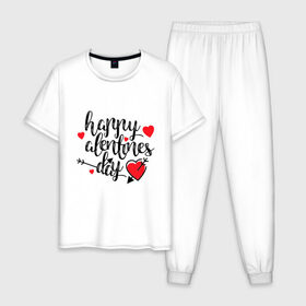 Мужская пижама хлопок с принтом Happy Valentines Day в городе Новоалтайск, 100% хлопок | брюки и футболка прямого кроя, без карманов, на брюках мягкая резинка на поясе и по низу штанин
 | happy valentines day | heart | holidays | valentines day | день святого валентина | надписи | праздники | сердце