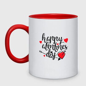 Кружка двухцветная с принтом Happy Valentines Day в городе Новоалтайск, керамика | объем — 330 мл, диаметр — 80 мм. Цветная ручка и кайма сверху, в некоторых цветах — вся внутренняя часть | Тематика изображения на принте: happy valentines day | heart | holidays | valentines day | день святого валентина | надписи | праздники | сердце