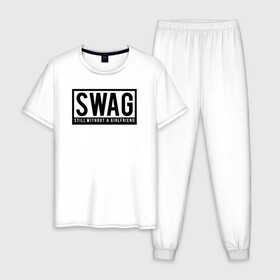 Мужская пижама хлопок с принтом Swag в городе Новоалтайск, 100% хлопок | брюки и футболка прямого кроя, без карманов, на брюках мягкая резинка на поясе и по низу штанин
 | still without a girlfriend | swag | все ещё без девушки | все ещё без подруги | надпись | свег | свэг | текст | фраза
