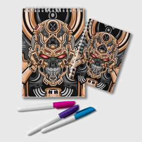 Блокнот с принтом CyberSkull в городе Новоалтайск, 100% бумага | 48 листов, плотность листов — 60 г/м2, плотность картонной обложки — 250 г/м2. Листы скреплены удобной пружинной спиралью. Цвет линий — светло-серый
 | cyberpunk | evil | head | mask | mechanical | rage | robot | skull | арт | гнев | голова | демон | дьявол | злой | киберпанк | маска | механический | монстр | робот | рога | самурай | череп