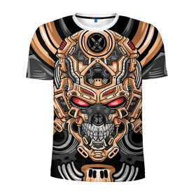 Мужская футболка 3D спортивная с принтом CyberSkull в городе Новоалтайск, 100% полиэстер с улучшенными характеристиками | приталенный силуэт, круглая горловина, широкие плечи, сужается к линии бедра | cyberpunk | evil | head | mask | mechanical | rage | robot | skull | арт | гнев | голова | демон | дьявол | злой | киберпанк | маска | механический | монстр | робот | рога | самурай | череп