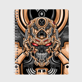 Тетрадь с принтом CyberSkull в городе Новоалтайск, 100% бумага | 48 листов, плотность листов — 60 г/м2, плотность картонной обложки — 250 г/м2. Листы скреплены сбоку удобной пружинной спиралью. Уголки страниц и обложки скругленные. Цвет линий — светло-серый
 | cyberpunk | evil | head | mask | mechanical | rage | robot | skull | арт | гнев | голова | демон | дьявол | злой | киберпанк | маска | механический | монстр | робот | рога | самурай | череп