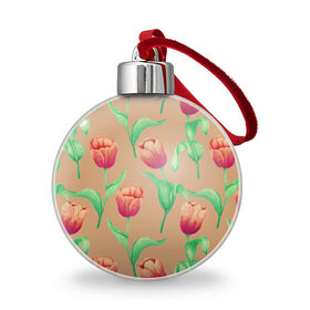 Ёлочный шар с принтом Тюльпаны на бежевом фоне в городе Новоалтайск, Пластик | Диаметр: 77 мм | 8 марта | flowers | march 8 | spring | ботаническая иллюстрация | весна | день рождения | зеленый | красный | лето | любовь | оранжевый | праздник | принт | природа | растения | тюльпаны | цветы