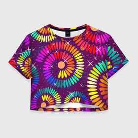 Женская футболка Crop-top 3D с принтом Радужные спирали в городе Новоалтайск, 100% полиэстер | круглая горловина, длина футболки до линии талии, рукава с отворотами | арт | завитушка | радуга | радужные спирали | спираль | творец | творчество | цветик семицветик | ярко