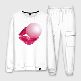 Мужской костюм хлопок с принтом BubbleGum Lips в городе Новоалтайск, 100% хлопок | на свитшоте круглая горловина, мягкая резинка по низу. Брюки заужены к низу, на них два вида карманов: два “обычных” по бокам и два объемных, с клапанами, расположенные ниже линии бедра. Брюки с мягкой трикотажной резинкой на поясе и по низу штанин. В поясе для дополнительного комфорта — широкие завязки | bubble | bubblegum | day | gum | heart | kiss | lips | love | romantic | valentine | valentines | амур | валентина | влюбленные | влюбленных | всех | губы | день | жвачка | любовь | поцелуй | романтика | романтичность | святого | сердечк