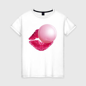 Женская футболка хлопок с принтом BubbleGum Lips в городе Новоалтайск, 100% хлопок | прямой крой, круглый вырез горловины, длина до линии бедер, слегка спущенное плечо | bubble | bubblegum | day | gum | heart | kiss | lips | love | romantic | valentine | valentines | амур | валентина | влюбленные | влюбленных | всех | губы | день | жвачка | любовь | поцелуй | романтика | романтичность | святого | сердечк