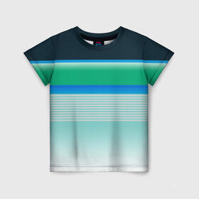 Детская футболка 3D с принтом Sea color в городе Новоалтайск, 100% гипоаллергенный полиэфир | прямой крой, круглый вырез горловины, длина до линии бедер, чуть спущенное плечо, ткань немного тянется | Тематика изображения на принте: green | line | lines | sea | sea color | wave | зеленый | море | морской цвет